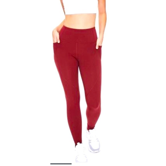 F21 Burgundy Active Pocket High Waist Compression Leggings Size XS - Picture 1 of 9